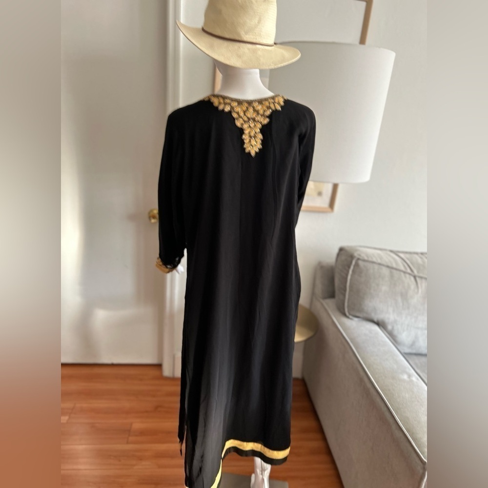 Black Embroidery Velvet Beaded  Tunic Lagenlook Dress S/M - Picture 8 of 14